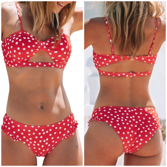 Cupshe Swim Nwt Cupshe Polka Dot Cutout Ruffles Back Hook Closure